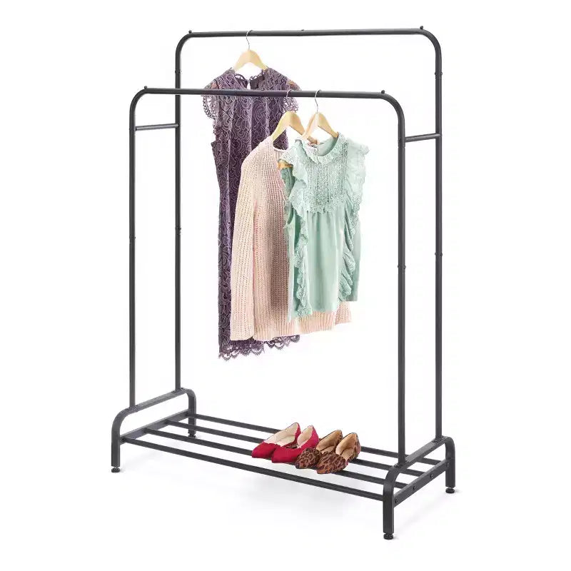 Whitmor Double Rod Garment Rack Noir : Cadre en acier, 155 cm de hauteur, 109 cm de largeur, 43 cm de profondeur, assemblage par un adulte requis