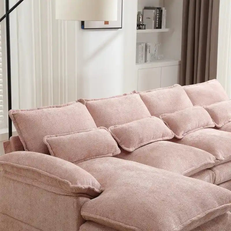 Canapé Sectionnel Canapé Nuage pour Salon, Canapé Moderne Forme U en Chenille/Bouclette, Canapé-Lit Modulable Confortable avec Double Méridienne