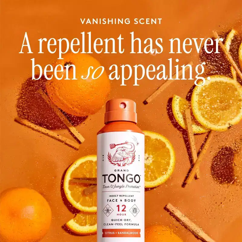 Grand Tongo Repulsif anti-insectes à la picaridine sans DEET, formule familiale - agrumes + santal - 4,5 oz : protection 12 heures, application cutanee, spray aerosol