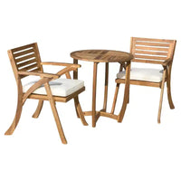 Ensemble de bistrot 3 pièces Coronado en bois d'acacia avec coussins - Finition Teck - Christopher Knight Home : Meubles de salle à manger d'extérieur avec cadre résistant aux intempéries
