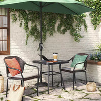 Ensemble bistrot de patio extérieur en acier 3 pièces résistant à la rouille avec coussins marron foncé - Room Essentials™ : Cadre en acier, table en verre trempé