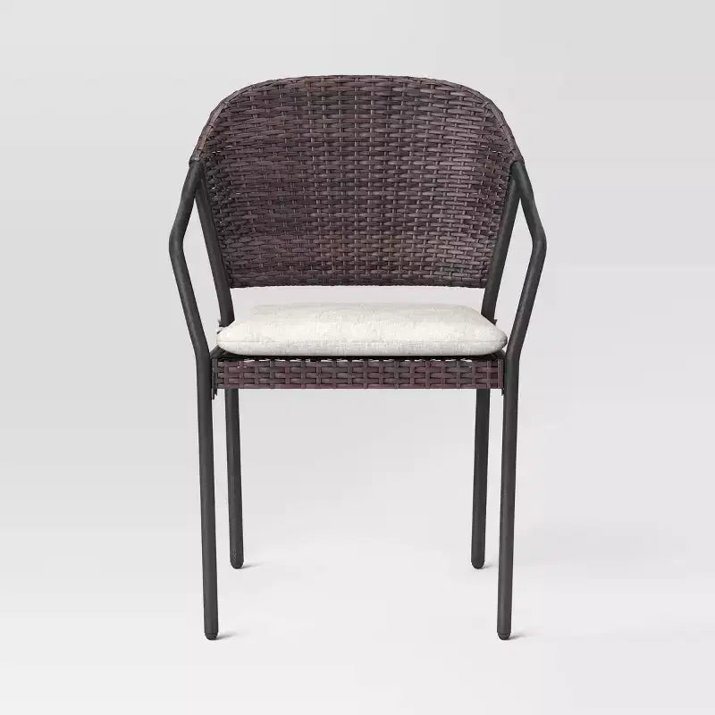 Ensemble bistrot de patio extérieur en acier 3 pièces résistant à la rouille avec coussins marron foncé - Room Essentials™ : Cadre en acier, table en verre trempé