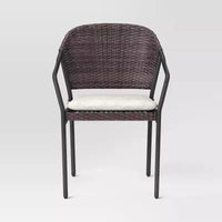 Ensemble bistrot de patio extérieur en acier 3 pièces résistant à la rouille avec coussins marron foncé - Room Essentials™ : Cadre en acier, table en verre trempé