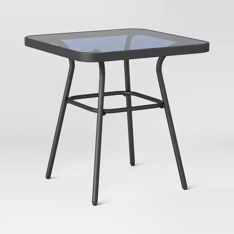 Ensemble bistrot de patio extérieur en acier 3 pièces résistant à la rouille avec coussins marron foncé - Room Essentials™ : Cadre en acier, table en verre trempé