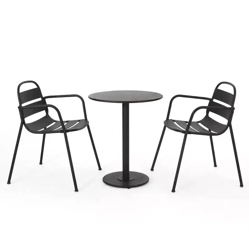 Ensemble de bistro 3 pièces Terra Nova Outdoor : Noir mat, cadre en fer courbé, table ronde - Christopher Knight Home