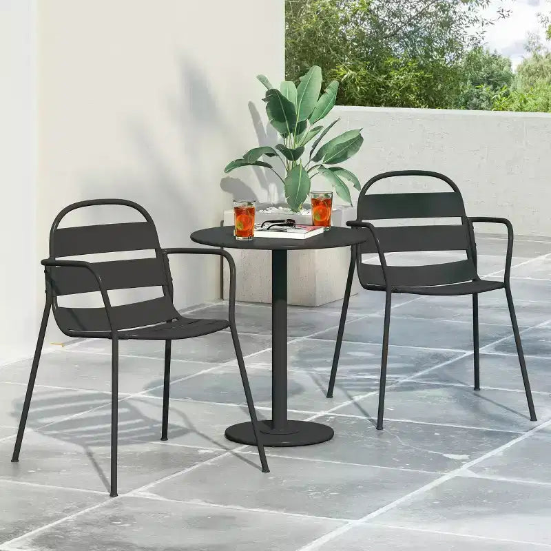Ensemble de bistro 3 pièces Terra Nova Outdoor : Noir mat, cadre en fer courbé, table ronde - Christopher Knight Home