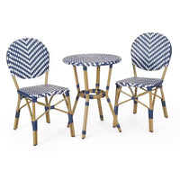 Christopher Knight Home Picardy Ensemble café français d'extérieur 3 pièces en aluminium - Bleu marine/Blanc/Bambou
