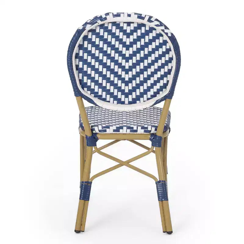 Christopher Knight Home Picardy Ensemble bistrot de jardin 3 pièces en aluminium - Bleu marine/blanc/bambou