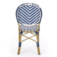 Christopher Knight Home Picardy Ensemble café français d'extérieur 3 pièces en aluminium - Bleu marine/Blanc/Bambou