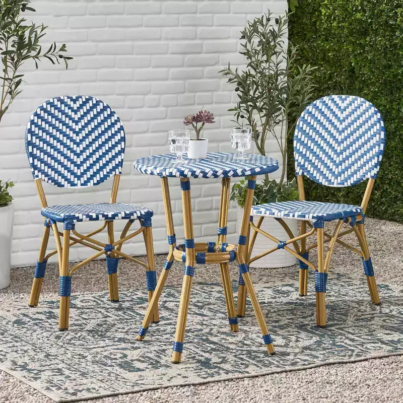 Christopher Knight Home Picardy Ensemble bistrot de jardin 3 pièces en aluminium - Bleu marine/blanc/bambou