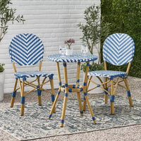 Christopher Knight Home Picardy Ensemble café français d'extérieur 3 pièces en aluminium - Bleu marine/Blanc/Bambou