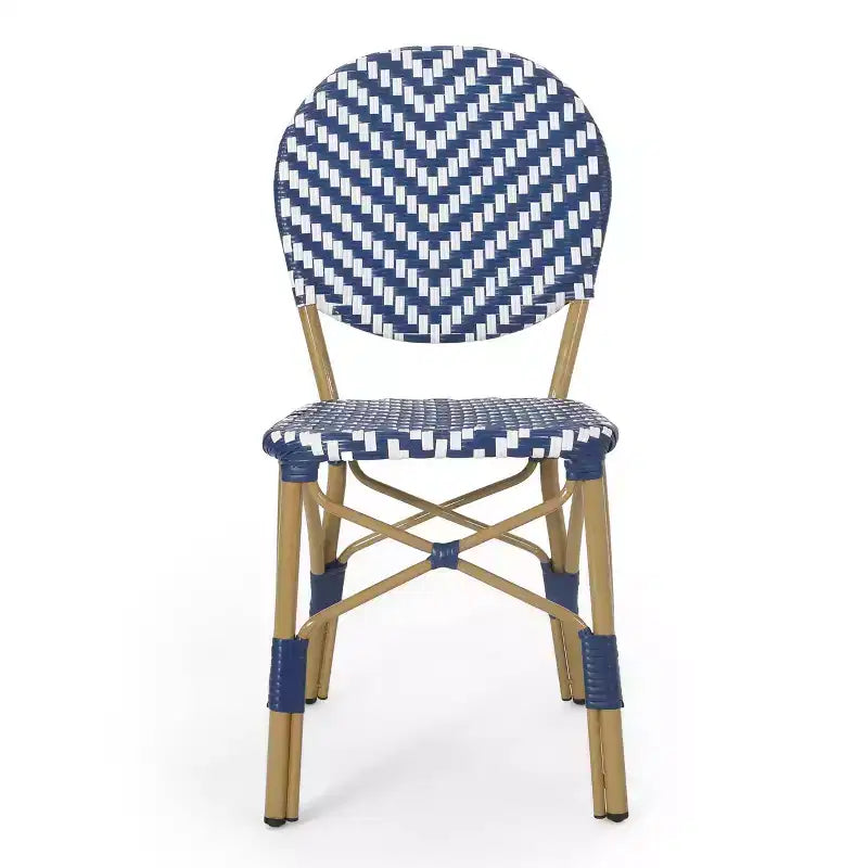 Christopher Knight Home Picardy Ensemble café français d'extérieur 3 pièces en aluminium - Bleu marine/Blanc/Bambou