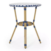 Christopher Knight Home Picardy Ensemble café français d'extérieur 3 pièces en aluminium - Bleu marine/Blanc/Bambou