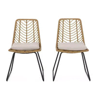Berrien Lot de 2 Chaises d'extérieur en Osier avec Coussin - Marron Clair/Beige/Noir - Christopher Knight Home