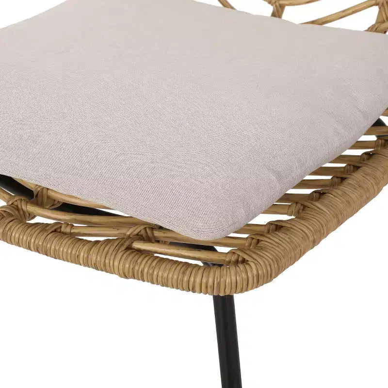 Berrien Lot de 2 Chaises d'extérieur en Osier avec Coussin - Marron Clair/Beige/Noir - Christopher Knight Home