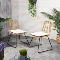 Berrien Lot de 2 Chaises d'extérieur en Osier avec Coussin - Marron Clair/Beige/Noir - Christopher Knight Home