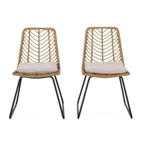 Berrien Lot de 2 Chaises d'extérieur en Osier avec Coussin - Marron Clair/Beige/Noir - Christopher Knight Home