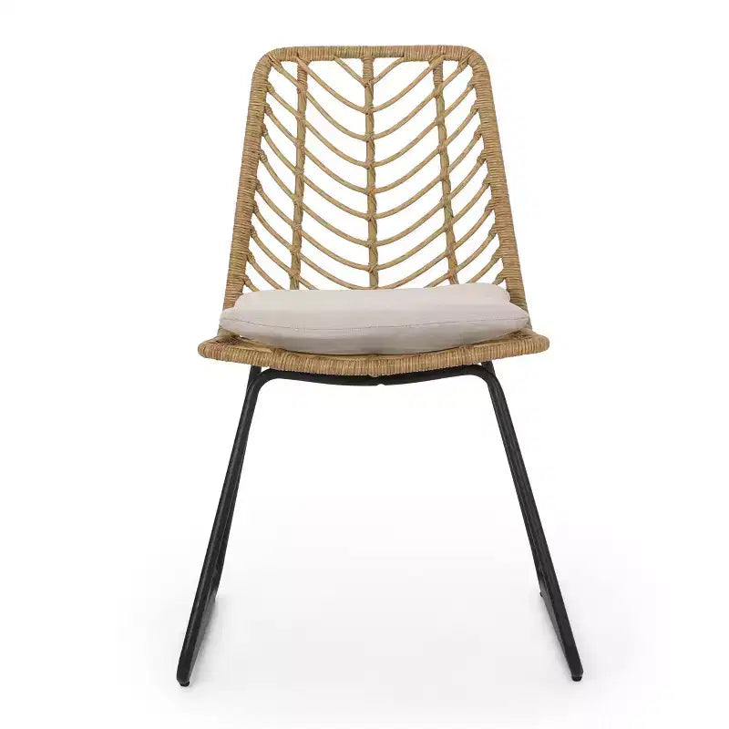 Berrien Lot de 2 Chaises d'extérieur en Osier avec Coussin - Marron Clair/Beige/Noir - Christopher Knight Home