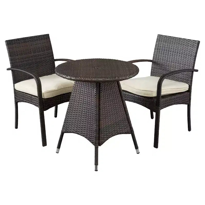 Peterson Ensemble bistro de patio 3 pièces en résine tressée avec coussins : résistant aux intempéries, cadre en fer - Christopher Knight Home