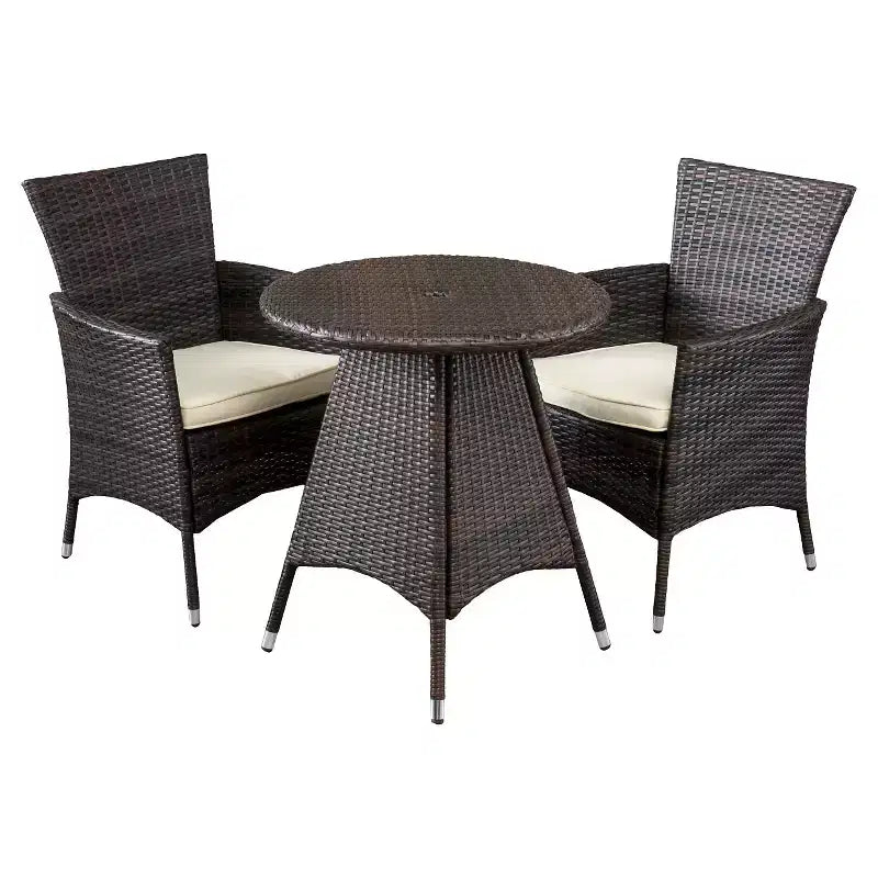 Melissa Ensemble bistro de patio 3 pièces en résine tressée avec coussins : cadre en métal, résistant aux intempéries - Christopher Knight Home