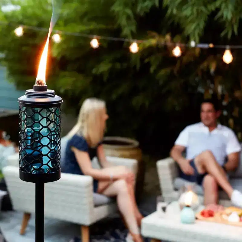Torche d'extérieur en verre Tiki Honeycomb Stepnstall bleue