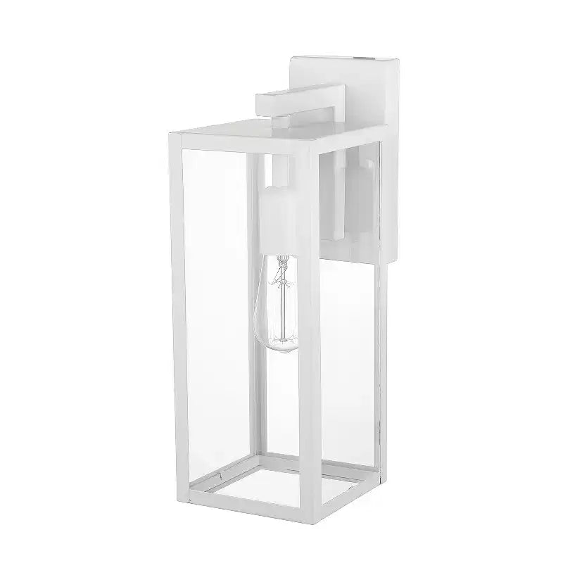 Applique murale Bowery 1 lumière 40,6 cm en métal, intérieur/extérieur, avec abat-jour en verre transparent, blanc mat, par Globe Electric