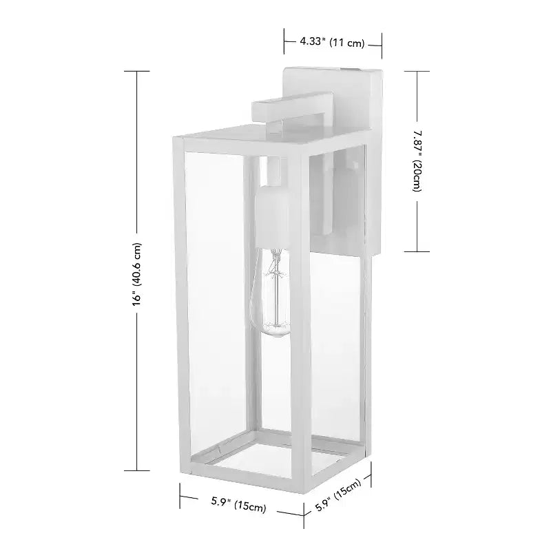 Applique murale Bowery 1 lumière 40,6 cm en métal, intérieur/extérieur, avec abat-jour en verre transparent, blanc mat, par Globe Electric