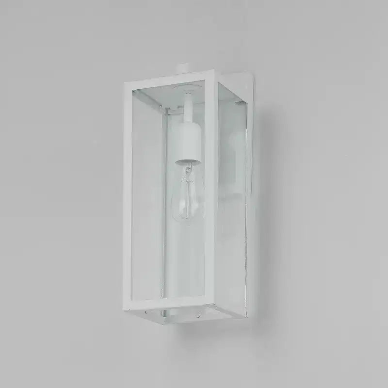 Applique murale Bowery 1 lumière 40,6 cm en métal, intérieur/extérieur, avec abat-jour en verre transparent, blanc mat, par Globe Electric