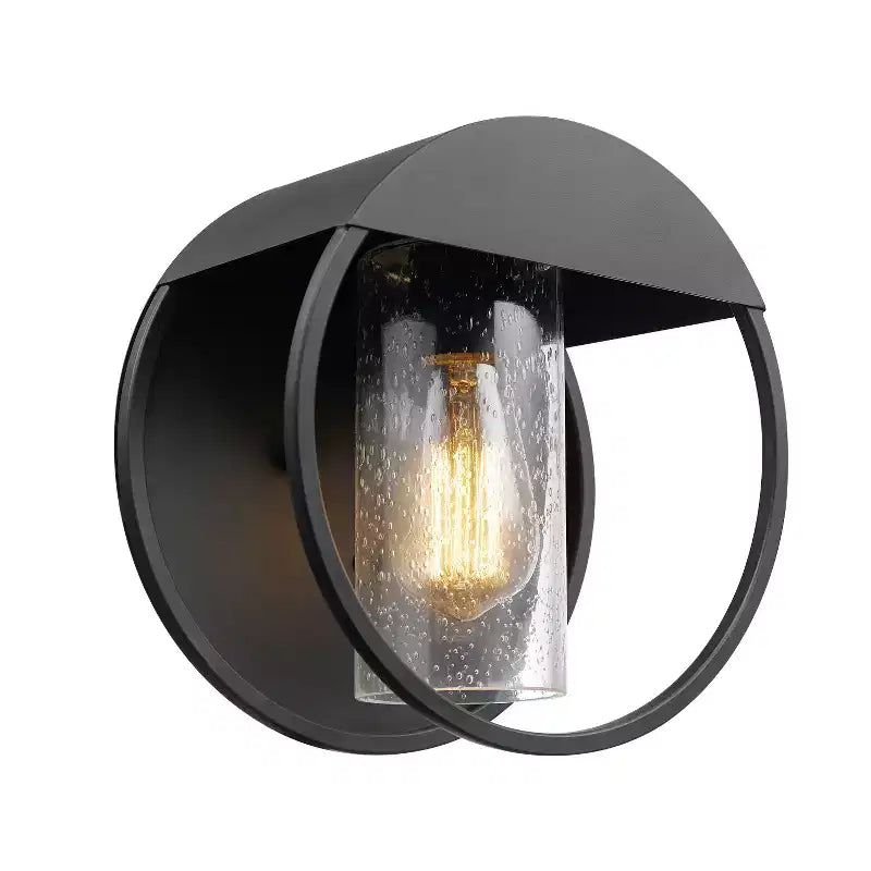 Globe Electric Neruda Applique murale interieur/extérieur 1 lumière 9'' en metal avec abat-jour en verre granite, noir mat