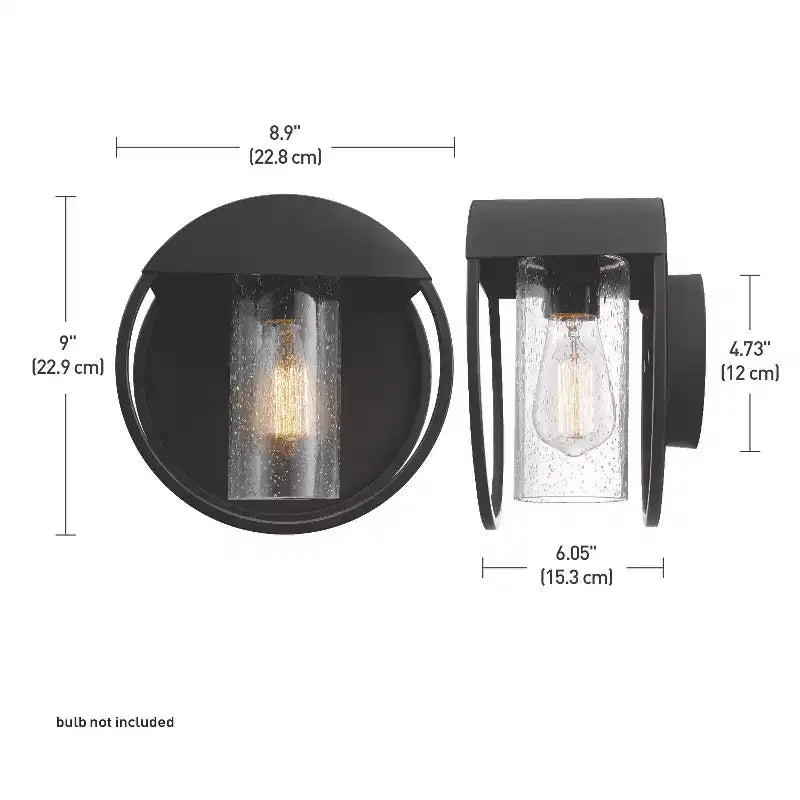 Globe Electric Neruda Applique murale interieur/extérieur 1 lumière 9'' en metal avec abat-jour en verre granite, noir mat