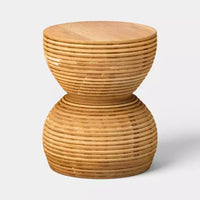 Table d'appoint de patio cylindrique bombée en bois d'hévéa marron - Threshold™