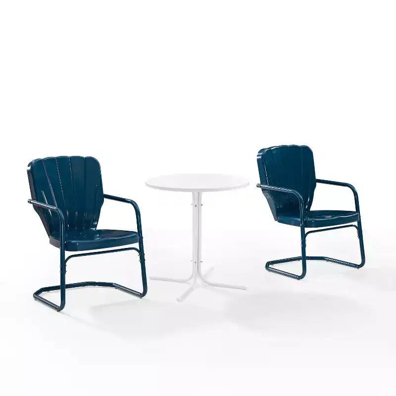 Ensemble bistrot extérieur Ridgeland 3 pièces avec table et 2 chaises – Bleu marine brillant – Crosley