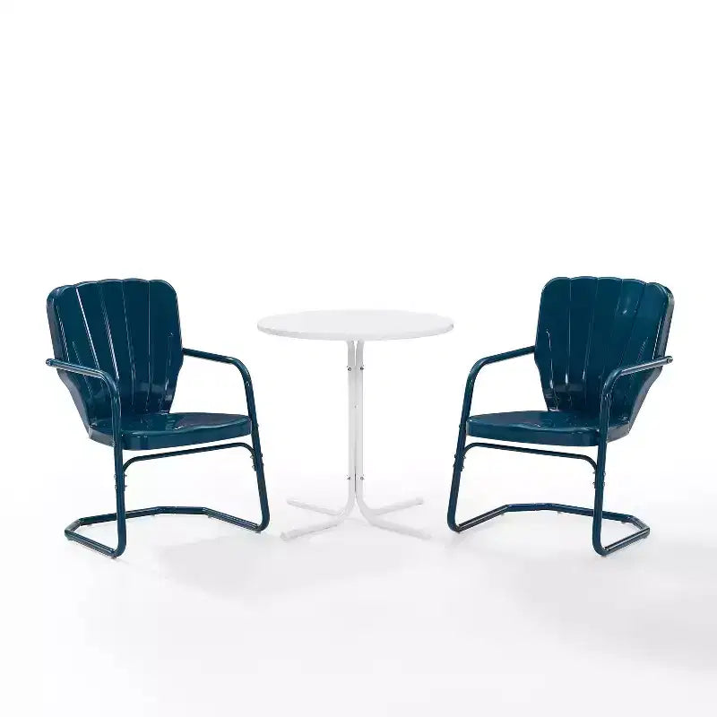 Ensemble bistrot extérieur Ridgeland 3 pièces avec table et 2 chaises – Bleu marine brillant – Crosley