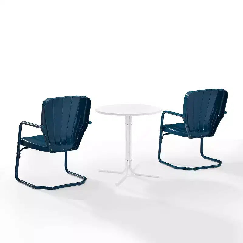 Ensemble bistrot extérieur Ridgeland 3 pièces avec table et 2 chaises – Bleu marine brillant – Crosley