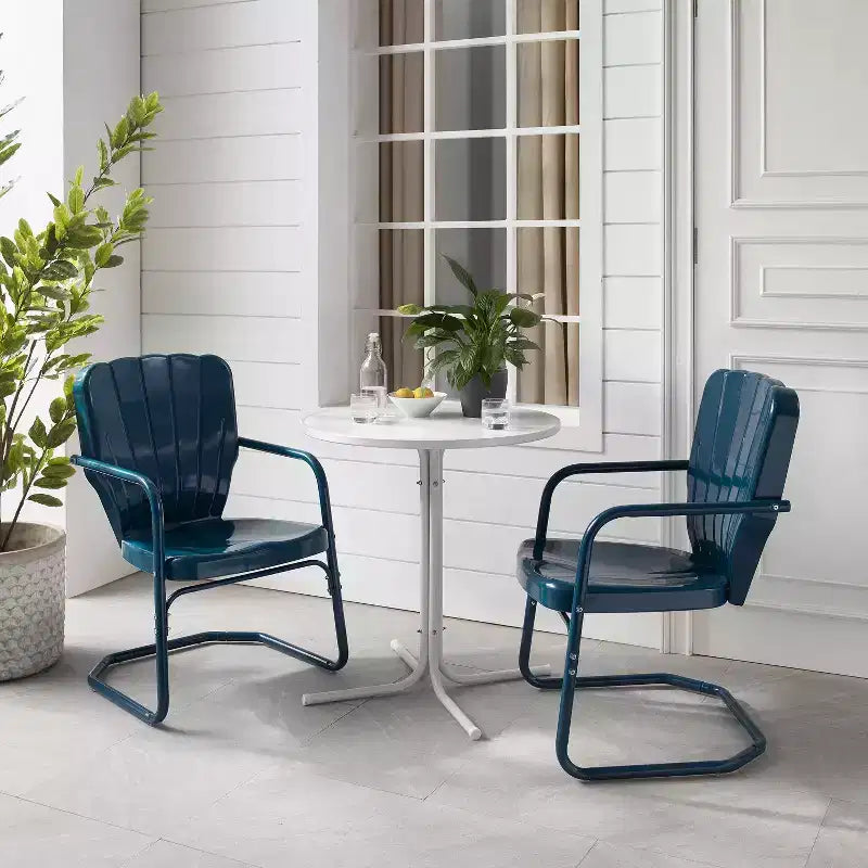 Ensemble bistrot extérieur Ridgeland 3 pièces avec table et 2 chaises – Bleu marine brillant – Crosley