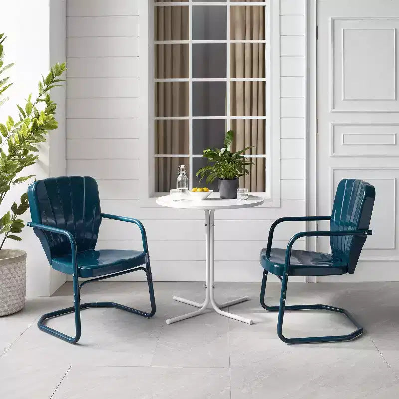 Ensemble bistrot extérieur Ridgeland 3 pièces avec table et 2 chaises – Bleu marine brillant – Crosley