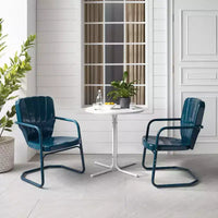 Ensemble bistrot extérieur Ridgeland 3 pièces avec table et 2 chaises – Bleu marine brillant – Crosley