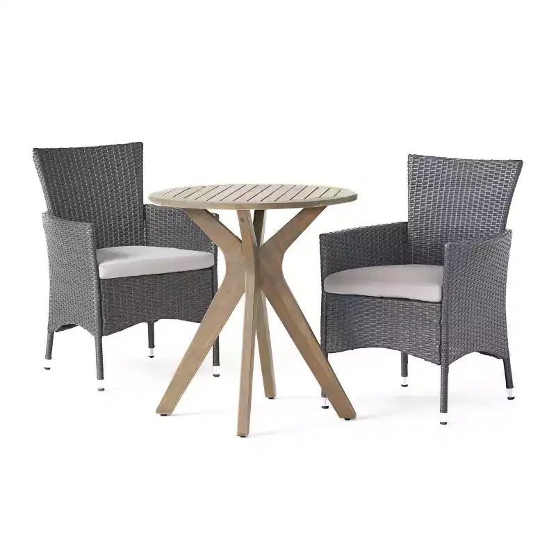 Ensemble de bistrot Jillian 3 pièces en bois d'acacia et osier : Chaises rembourrées, table circulaire - Christopher Knight Home