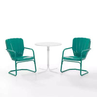 Ensemble bistro d'extérieur 3 pièces Ridgeland avec table et 2 chaises - Turquoise brillant - Crosley