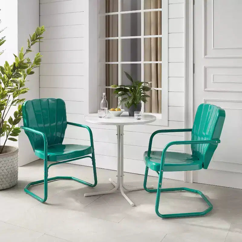 Ensemble bistro d'extérieur 3 pièces Ridgeland avec table et 2 chaises - Turquoise brillant - Crosley