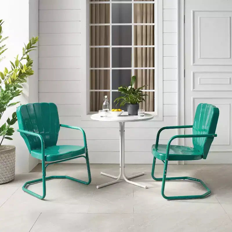Ensemble bistro d'extérieur 3 pièces Ridgeland avec table et 2 chaises - Turquoise brillant - Crosley