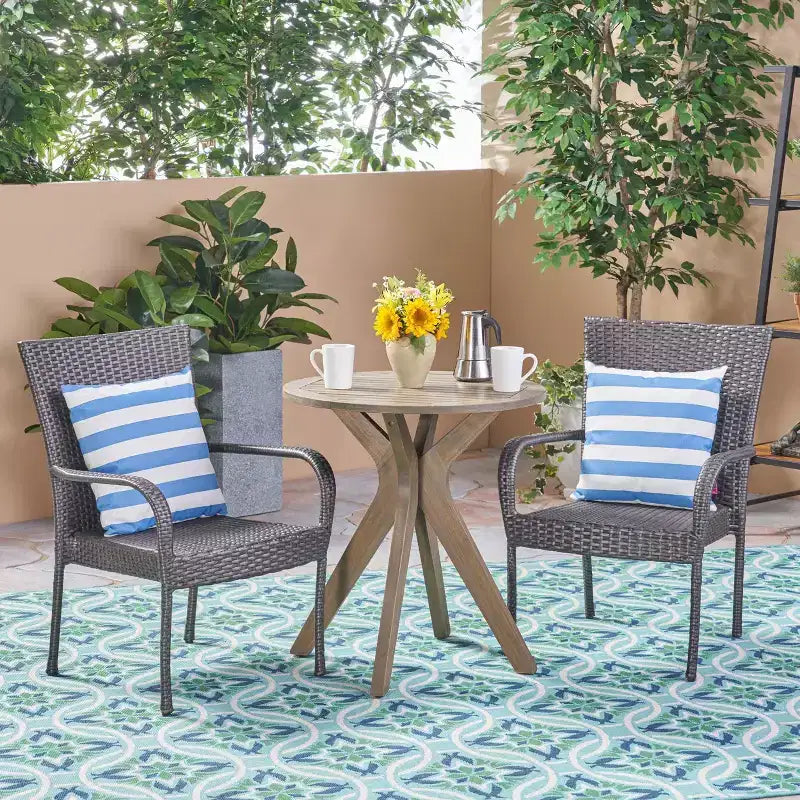 Ensemble bistro 3 pièces en acacia et osier Sanders - Gris - Christopher Knight Home