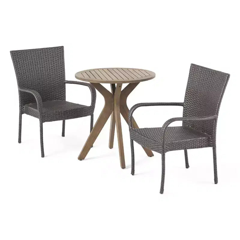 Ensemble bistro 3 pièces en acacia et osier Sanders - Gris - Christopher Knight Home