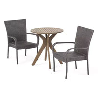 Ensemble bistro 3 pièces en acacia et osier Sanders - Gris - Christopher Knight Home