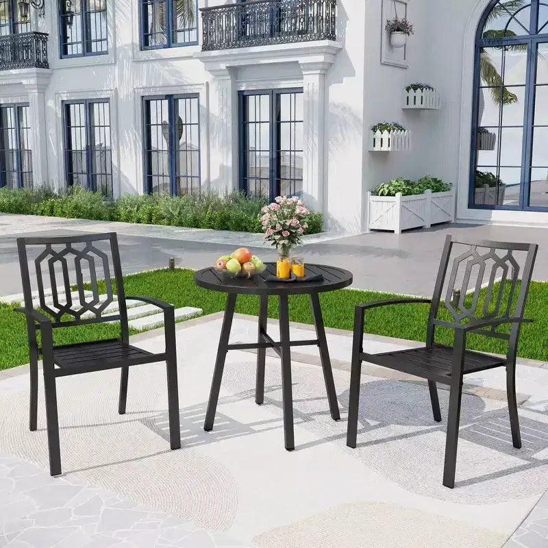 Ensemble 3 pièces table et chaises en métal - Noir - Captiva Designs : ensemble bistro en acier thermolaqué, résistant aux intempéries
