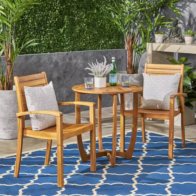 Ensemble bistro Westbridge 3 pièces en bois d'acacia – Teck – Christopher Knight Home : Résistant aux intempéries, quincaillerie en acier galvanisé