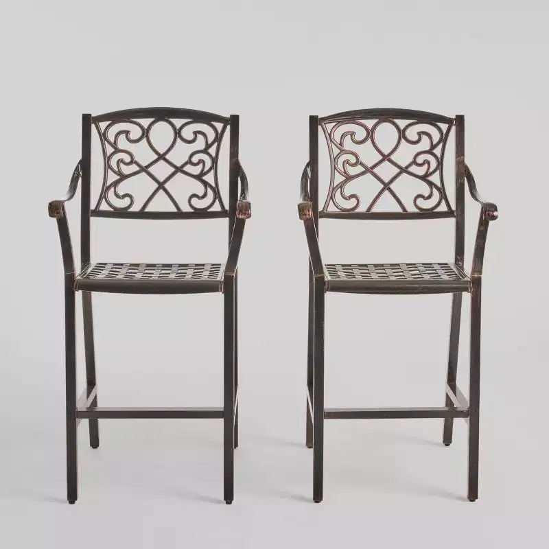 2 tabourets de bar de terrasse en aluminium Waterbury cuivré – Christopher Knight Home : motif volutes traditionnelles, résistant aux intempéries
