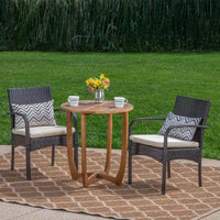 Lindy Ensemble bistro 3 pièces en bois d'acacia et résine tressée - Teck/Crème - Christopher Knight Home : mobilier d'extérieur avec chaises rembourrées et table ronde