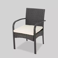 Lindy Ensemble bistro 3 pièces en bois d'acacia et résine tressée - Teck/Crème - Christopher Knight Home : mobilier d'extérieur avec chaises rembourrées et table ronde