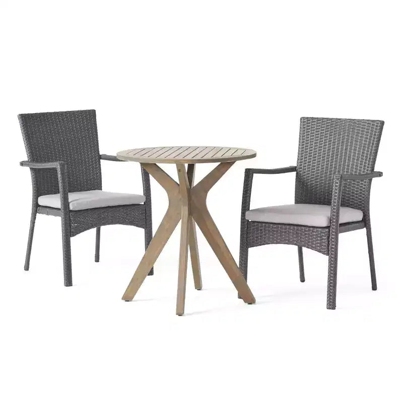 Ensemble de bistro Kent 3 pièces en bois d'acacia et osier – Gris – Christopher Knight Home : Meubles de jardin avec quincaillerie en fer